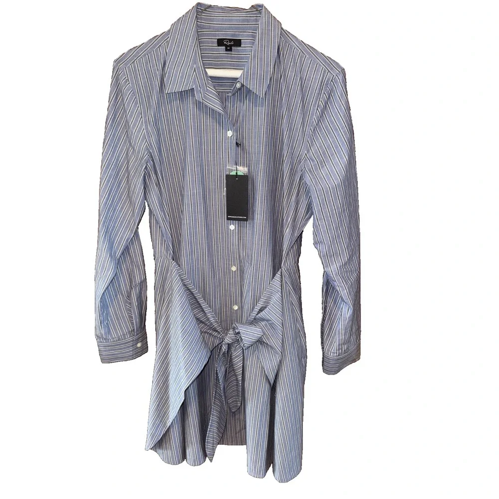NWT Rails Nadia Button Up Wrap Mini Dress in Brentwood blue Stripe Size Medium - Picture 1 of 9